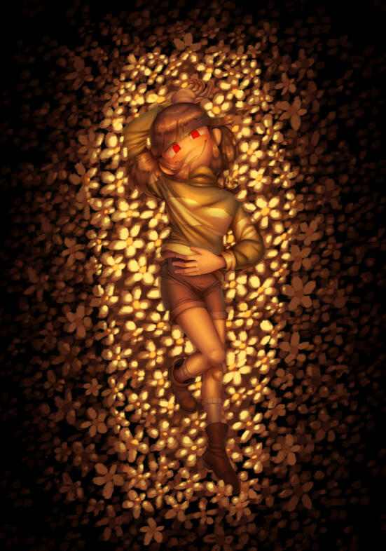 Character in flower shaped coffin