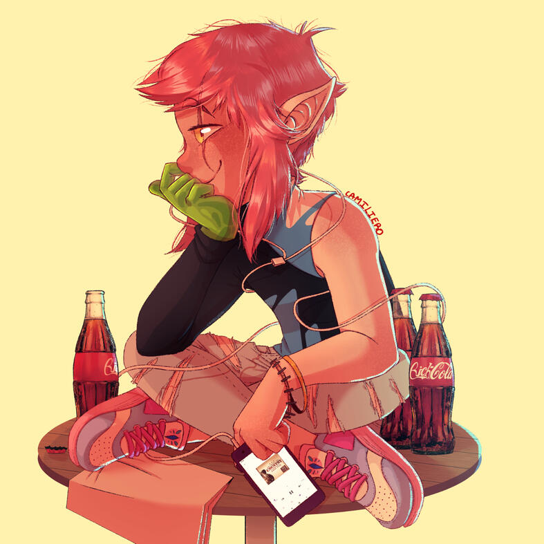 Mia listening to Pop music, pose practice